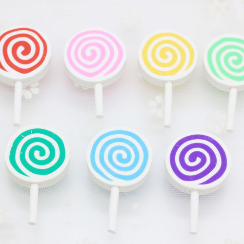 Groothandel nieuw ontwerp 45 mm lengte mooie kleuren zachte polymeer klei bedels swirl lollipop snoep voor ambachtelijke doe-het-zelf dec