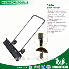 Snow pusher with wheels