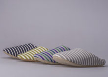 Black Grey Textile Stripe Womens House Soft Slippers Indoor Slippers