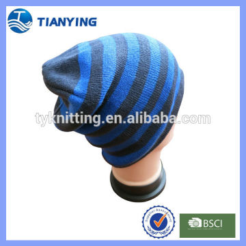Men 100% acrylic oversized sport stripe knitted beanie