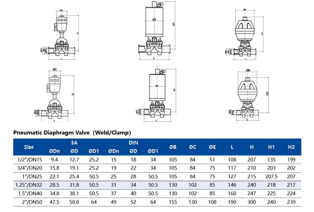 Diaphragm Valve Dimensions 1