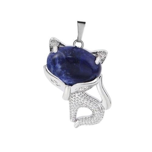 Sodalite Luck Fox Necklace for Women Men Healing Energy Crystal Amulet Animal Pendant Gemstone Jewelry Gifts