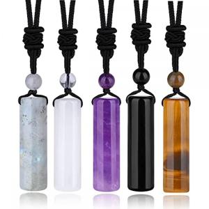 Gemstone Column Pendant Necklace for Women Men 10X40MM Rope