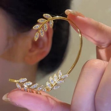 Korean Fashion Gold and Silver Plated Leaf Crystal Zircon Ear Cuffs for Women