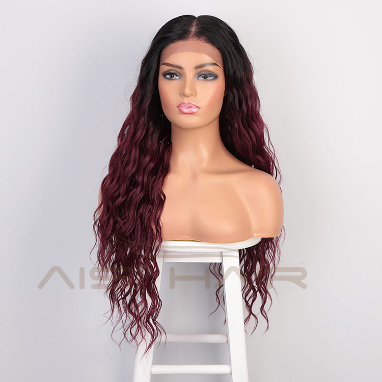 Aisi Hair Topselling 26 Inch Long Wavy Ombre Red Color Wig Body Wave Swiss Lace Wig Synthetic Lace Frontal Wigs For Black Women