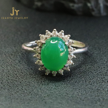 Wholesale S925 Silver Green Chalcedony and Agate Rings with Zircon Stones: Stylish Precious Finger Jewelry