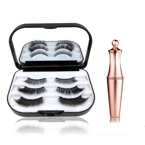 Three pairs magnetic eyelashes in black plastic box