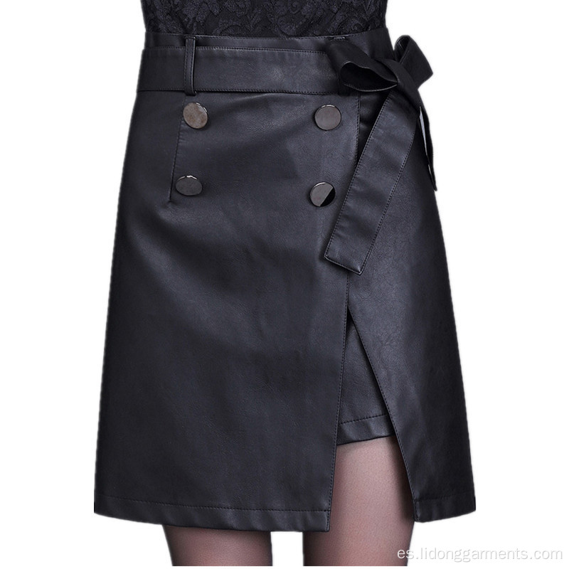 Mujeres Sexy PU Leather A Line Vel Skirt