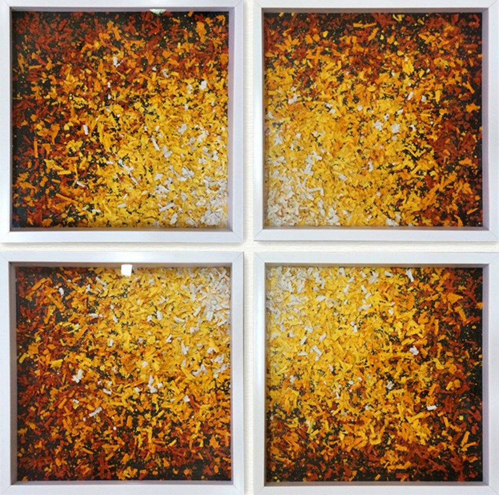 4 Panels of Wood Chips Artworks Modern Wall Painting for Bedroom