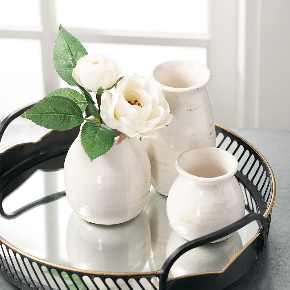 3ピースの小さな白いセラミック花瓶
