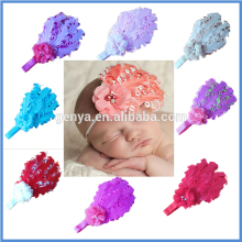Fashion infant feather hair accessories feather hair bands with chiffon flower