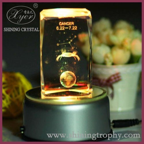 3d laser crystal with led light base Cancer (6/22 - 7/22)