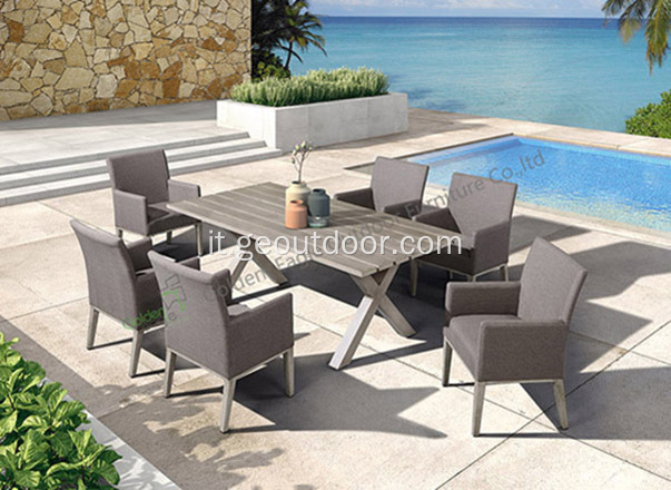 Set da giardino in alluminio con 6 sedie e tavolo rettangolare