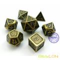 Bescon New Style Ancient Brass Solid Metal Polyhedral D&D Dice Set of 7 Brass Metallic RPG Role Playing Game Dice 7pc Set D4-D20