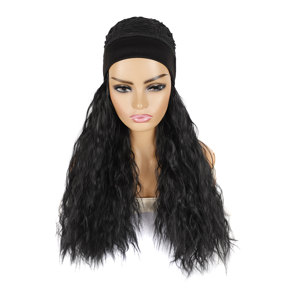 Heat Resistant Synthetic Wavy Curly Wigs With colorful Headband afro wig Long Straight