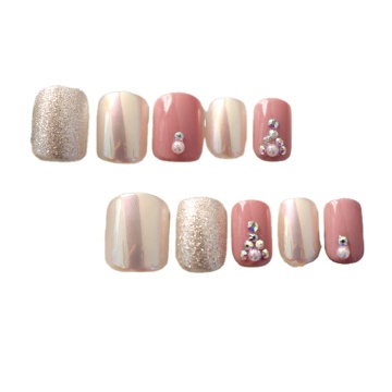 Wholesale Artificial Fingernails Pink Pearls Pressed Nails