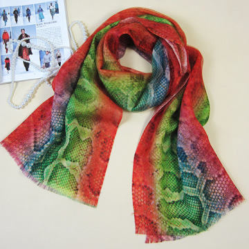 Snakeskin Printed Two-Tier Pure Wool Silk Warmth Scarf