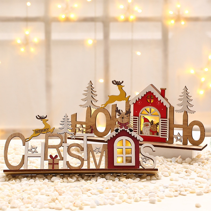 Christmas laser engraving wooden DIY assembled luminous letter card Christmas decoration supplies luminous ornaments