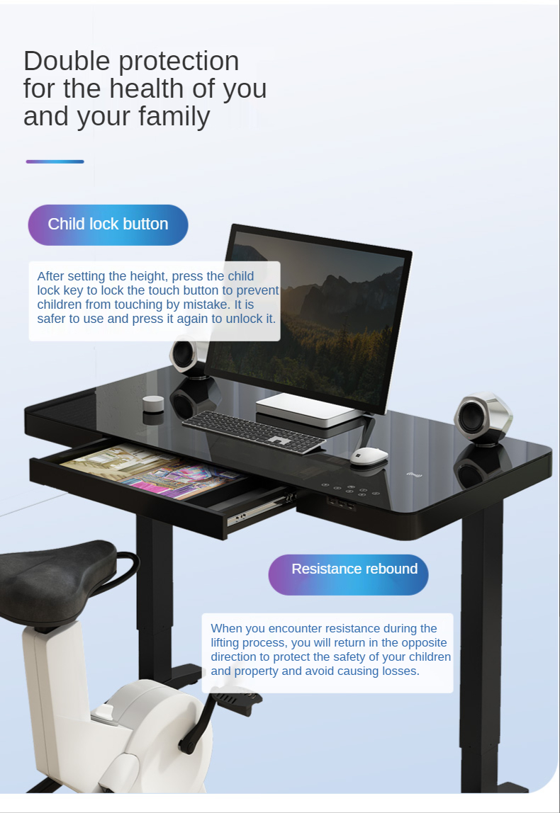 Bureau d'étude ergonomique réglable en hauteur en verre de luxe