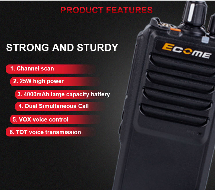 ECOME 25W Portable de 10 km de 10 km VHF Radio al aire libre Wakie Talkie