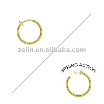 Rhodium Plated Gold Color Non-Piercing Spring Hoop