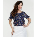 FloralsTop Sommer Kurzarm Bluse mit O-Ausschnitt und Print