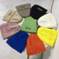 Embroidered letters warm knit cap with fleece