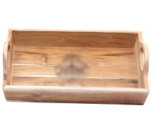 Wooden food serving tray with handle