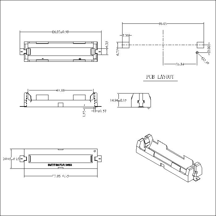 Coin Cell Holders SMT For 18650-3 BT-M-G0-R-18650-3