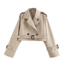KAR&OT ZA Women's Khaki Belted Short Jacket