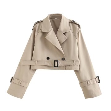 KAR&OT ZA Women's Khaki Belted Short Jacket
