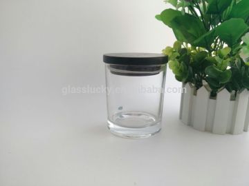 Round Glass Candle Holder with Wooden Lid