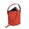 Pouch with Drawstring Burgundy Leather Bucket Bag