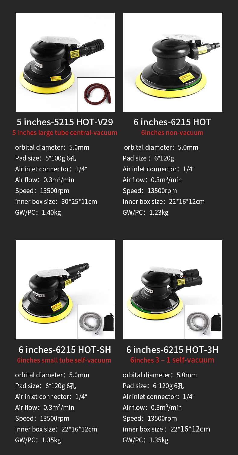 central vacuum pneumatic polisher air orbital sander for car