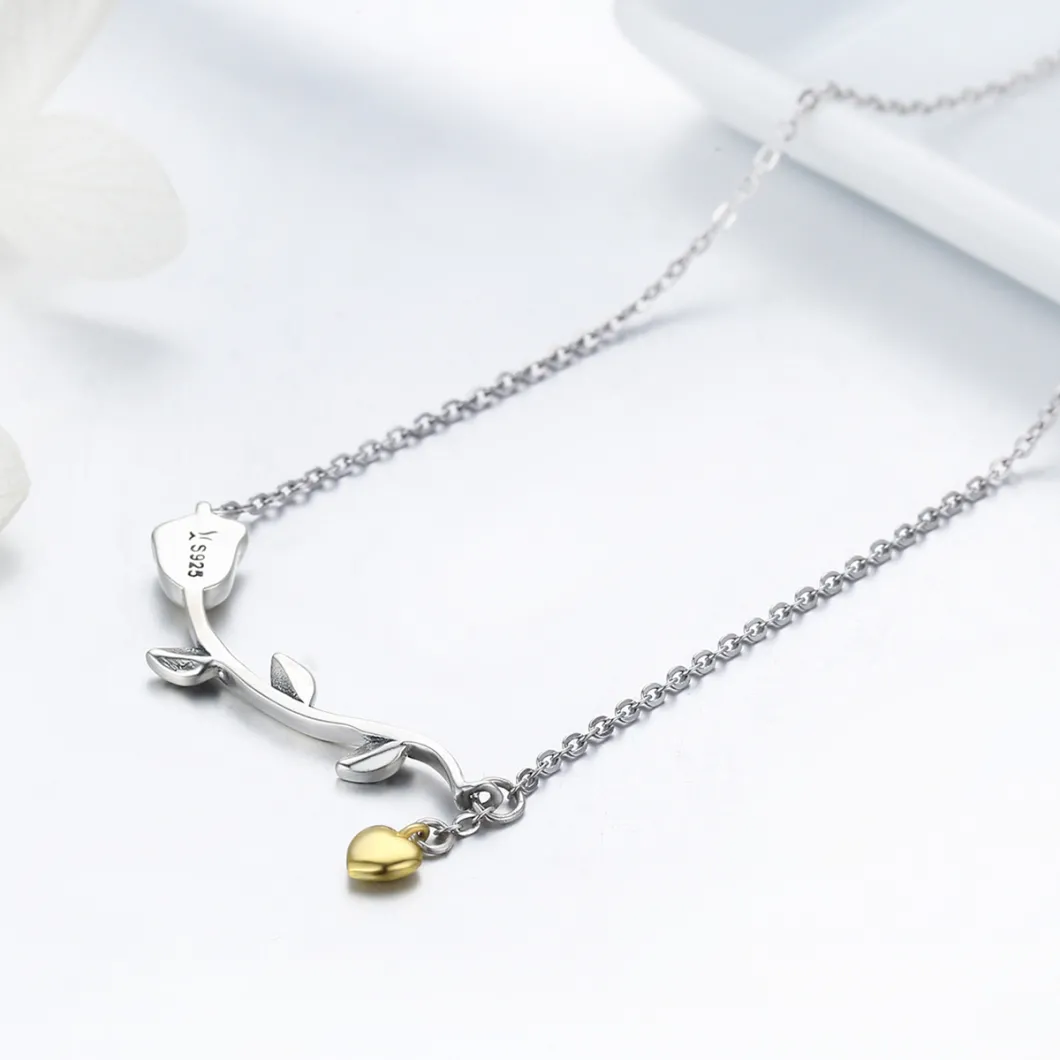 Elegant Silver Jewelry Rose Love Creative 925 Sterling Silver Pendant Necklace