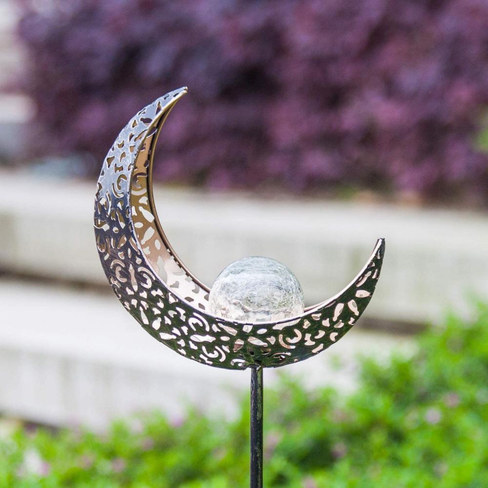 Outdoor Moon Crackle Glass Stake