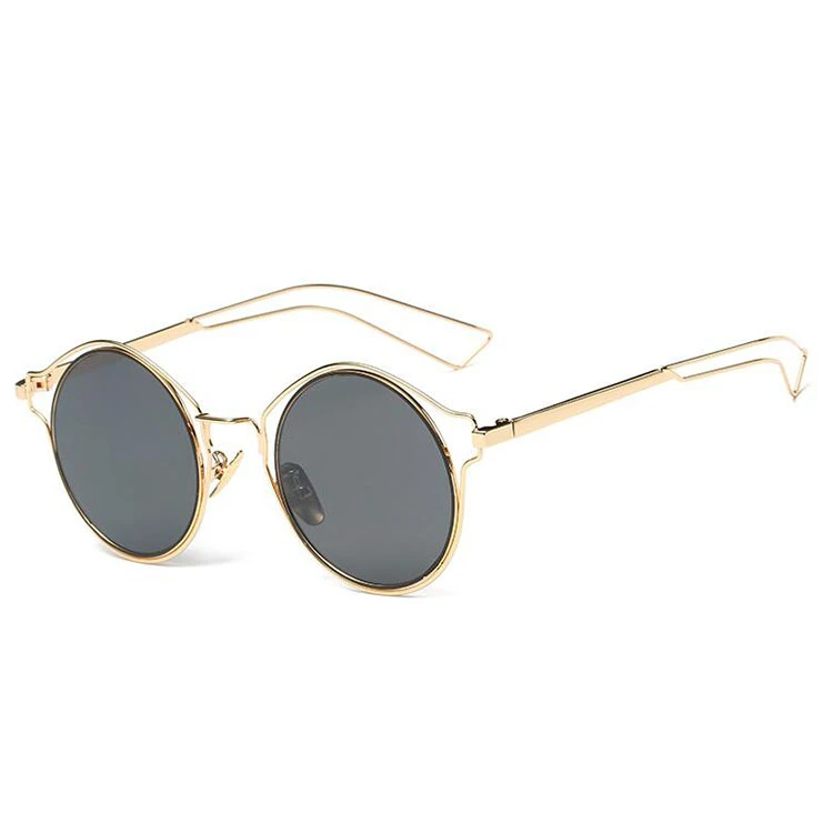 Retro Style Round Shape Metal Sunglasses