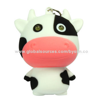 Fancy milch cow LED keychains with sound, voice cartoon torch light