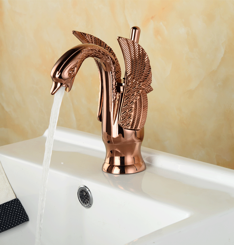 Baño mezclador de lavabo Grifo de latón dorado grifo de agua de oro rosa grifo de forma de cisne