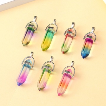 Rainbown Glass Crystal Bullet Meditation Healing Chakra Pointed Stone Pendants for Necklace Jewelry Making