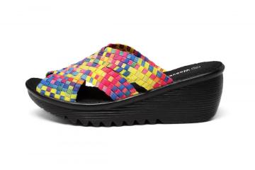 Colorful Woven Design Platform Wedge Woven Slippers