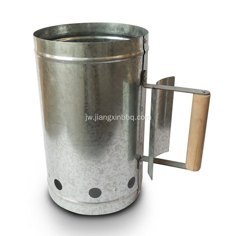 Starter Arang Cerobong Stainless Steel Kanthi Gagang Kayu