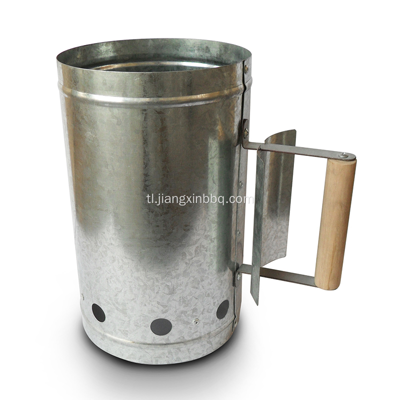 Stainless Steel Chimney Charcoal Starter na May Handle na Kahoy