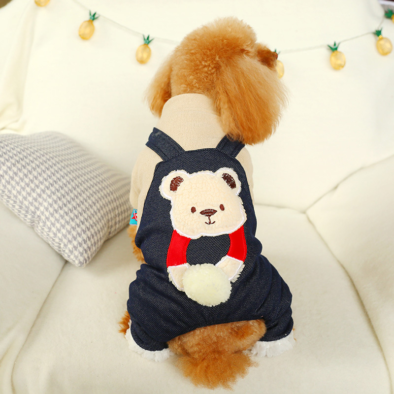 Pet Dog Cat Autumn Winter New Warm Thick Cotton Coat Hug Bear Four-legged Coat Teddy Clothing