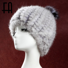 Factory direct wholesale fashion lady"s mink fur knit hat