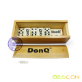 Double Six Domino with Embossed Logo on Back and Wooden Box Packing