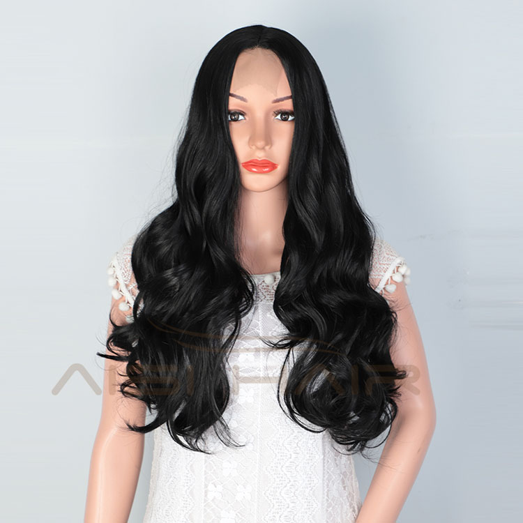 Aisi Hair Natural Looking Long Wavy Curly Body Wave Natural Black Lace Frontal Synthetic Hair For Black Women Lace Front Wig