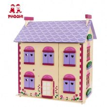 Flower Purple Romantic Kids Doll Role Play Game and Wooden Doll House Toy