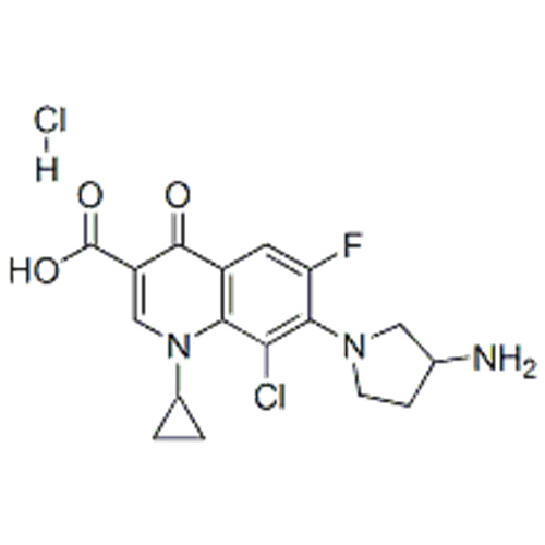 3-Quinolinecarboxylicacid,7-(3-amino-1-pyrrolidinyl)-8-chloro-1-cyclopropyl-6-fluoro-1,4-dihydro-4-oxo-,hydrochloride (1:1) CAS 105956-99-8