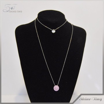 neckles jewelry wholesale simple pink crystal pendant long necklace